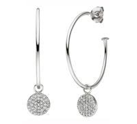Paar Creolen JOBO "Ohrringe 30 mm mit kleinem Einhänger", silber 925, weiß, Ohrringe, Damen, Silber 925 (Sterlingsilber), 925 Silber mit 74 Zirkonia (56948835-0) silber 925, weiß