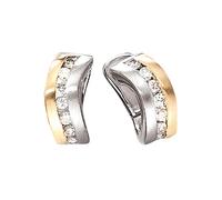 Paar Creolen JOBO "Ohrringe Goldohrringe 15 mm", gelbgold 585, Ohrringe, Damen, P1 = bei 10-facher Vergrößerung erkennbare Einschlüsse, Diamanten Gelbgold 585 Weißgold 585, Diamanten, Gelbgold 585, We