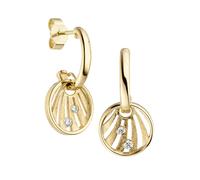Paar Creolen JOBO "Ohrringe Goldohrringe 23 mm lang", gelbgold 585, Ohrringe, Damen, SI = kleine Einschlüsse, Diamanten Gelbgold 585, Diamanten, Gelbgold 585, 585 Gold eismatt mit 4 Diamanten (9511526