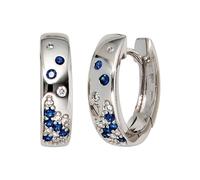 Paar Creolen JOBO, weiß (weißgold 585), Ohrringe, Damen, SI = kleine Einschlüsse, Diamanten Weißgold 585, Diamanten, Weißgold 585, 585 Weißgold mit 18 Diamanten und Safir (65074746-0) weißgold 585