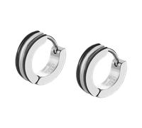 Paar Creolen LOTUS "Men's Earrings", silber (edelstahlfarben, schwarz), Ohrringe, Herren, 12mm, Edelstahl (71054602-0) edelstahlfarben, schwarz