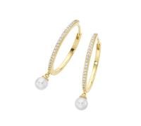 Paar Creolen "mit weißen Muschelkern-Perlen und Zirkonia, Silber 925", gold, GIORGIO MARTELLO MILANO, Ohrringe, Damen, Silber 925 (Sterlingsilber) (11581448-0) gold