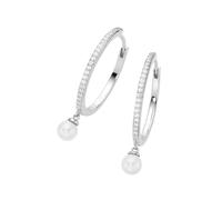 Paar Creolen "mit weißen Muschelkern-Perlen und Zirkonia, Silber 925", silber, GIORGIO MARTELLO MILANO, Ohrringe, Damen, Silber 925 (Sterlingsilber) (16806430-0) silber