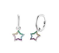 Paar Creolen PRINZESSIN LILLIFEE "Sterne", bunt (silberfarben, blau, grün, rosa, pink, gelb, blau, grün, rosa, pink, gelb), Ohrringe, Damen, Silber 925 (Sterlingsilber), Paar Creolen, mit Zirkonia (sy