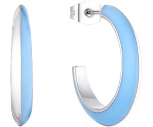Paar Creolen S.OLIVER "2037974", bunt (edelstahlfarben, hellblau), Ohrringe, Damen, 23mm, Edelstahl, mit Emaille (20514157-0) edelstahlfarben, hellblau