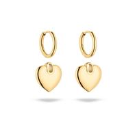 Paar Creolen S.OLIVER "mit abnehmbaren Einhängern Herz, Chunky Heart", gelbgoldfarben, Ohrringe, Damen, Edelstahl (25145863-0) gelbgoldfarben