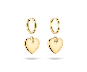 Paar Creolen S.OLIVER "mit abnehmbaren Einhängern Herz, Chunky Heart", gold (gelbgoldfarben), Ohrringe, Damen, Edelstahl (25145863-0) gelbgoldfarben