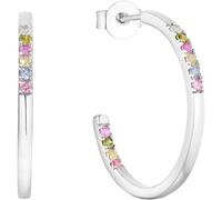 Paar Creolen S.OLIVER "Regenbogen-Optik", silber (silberfarben, weiß, grün, pink, gelb, rosa, blau, weiß, grün, pink, gelb, rosa, blau), Ohrringe, Damen, 24mm, Silber 925 (Sterlingsilber), mit Zirkoni