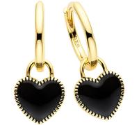 Paar Creolen "Schmuck Geschenk mit Emaille Herzeinhänger schwarz", schwarz (gelbgoldfarben, schwarz), ANISTON JEWELRY & WATCHES, Ohrringe, Damen, 15,1mm, Silber 925 (Sterlingsilber), Einhänger abnehmb