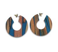 Paar Creolen STEUER "Holz Acryl Petrol", Damen, Gr. one-size, Messing, bunt (mehrfarbig), Ohrringe Paar Creolen (60462133-0)