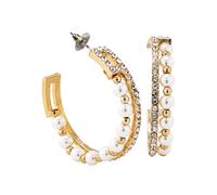 Paar Creolen STEUER "Kunststoff goldfarben Glänzend Perle Strass", Damen, Gr. one-size, Kunststoff, gelb (gelb, weiß), Ohrringe (96617122-0) gelb, weiß