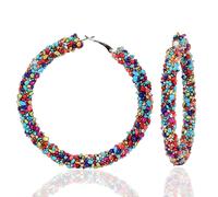 Paar Creolen STEUER "strukturiert Glasstein mehrfarbig", Damen, Gr. one-size, Metall, mehrfarbig, bunt, Ohrringe (50254306-0) mehrfarbig, bunt