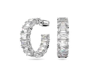 Paar Creolen SWAROVSKI "Matrix Baguette", silber (metallfarben, kristallweiß, kristallweiß), Ohrringe, Damen, Metall, mit Swarovski Kristall (28899645-0) metallfarben, kristallweiß, kristallweiß