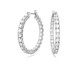 Paar Creolen SWAROVSKI "Matrix", silber (metallfarben, kristallweiß, kristallweiß), Ohrringe, Damen, 30mm, Metall, mit Swarovski Kristall (63368041-0) metallfarben, kristallweiß, kristallweiß