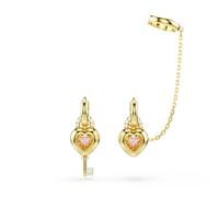 Paar Creolen SWAROVSKI "Schmuck Geschenk Idyllia Ohrringe mit Ohrklemme Herz Schlüssel", rosa (gelbgoldfarben, kristallweiß, rosa, kristallweiß, rosa), Ohrringe, Damen, Metall, mit Swarovski Kristall