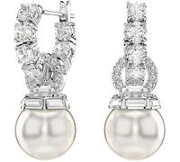 Paar Creolen SWAROVSKI "Schmuck Geschenk Matrix Drop-Ohrhänger", silber (metallfarben, kristallweiß, weiß, kristallweiß), Ohrringe, Damen, 10mm, Metall Perlen, Metall, Perlen, mit Swarovski Kristall -