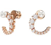 Paar Creolen SWAROVSKI "Schmuck Geschenk Matrix Ohrringe", weiß (roségoldfarben, kristallweiß, weiß, kristallweiß), Ohrringe, Damen, Metall Perlen, Metall, Perlen, mit Swarovski Zirkonia (synth.) - mi