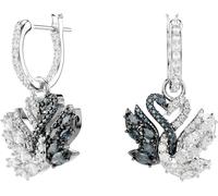 Paar Creolen SWAROVSKI "Schmuck Geschenk Swan Drop-Ohrhänger Schwan", schwarz-weiß (metallfarben, kristallweiß, schwarz, kristallweiß, schwarz), Ohrringe, Damen, Metall, mit Swarovski Zirkonia (synth.