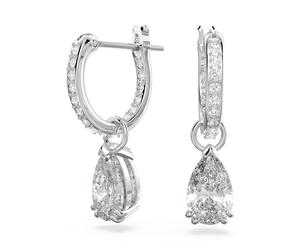 Paar Creolen SWAROVSKI "Stilla Pear Drop", silber (metallfarben, kristallweiß, kristallweiß), Ohrringe, Damen, Metall, mit Swarovski Kristall - Einhänger abnehmbar (42069769-0) metallfarben, kristallw