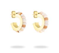 Paar Creolen TAMARIS "Schmuck Geschenk Edelstahl Ohrringe All About Beads", gold (gelbgoldfarben, weiß, beige, natur, weiß, beige, natur), Ohrringe, Damen, 20mm, Edelstahl, mit Naturstein (66786925-0)