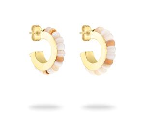 Paar Creolen TAMARIS "Schmuck Geschenk Edelstahl Ohrringe All About Beads", gold (gelbgoldfarben, weiß, beige, natur, weiß, beige, natur), Ohrringe, Damen, 20mm, Edelstahl, mit Naturstein (66786925-0)