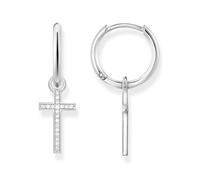 Paar Creolen THOMAS SABO "Kreuz", bunt (silberfarben, weiß, kristallweiß), Ohrringe, Damen, Silber 925 (recycelt), mit Zirkonia (synth.) - Einhänger abnehmbar (26904015-0) silberfarben, weiß, kristall