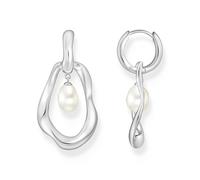 Paar Creolen THOMAS SABO "Natural Beauty Statement-Creolen mit Anhänger, Bold Elegance", bunt (silberfarben, weiß), Ohrringe, Damen, Perlen Silber 925 (recycelt), Perlen, Silber 925 (recycelt), mit Sü