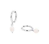 Paar Creolen TOM TAILOR, silber (edelstahlfarben, weiß), Ohrringe, Damen, 7mm, Edelstahl Perlen, Edelstahl, Perlen, mit Süßwasserzuchtperle (66310158-0) edelstahlfarben, weiß