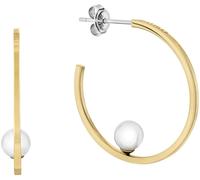 Paar Creolen TOMMY HILFIGER "SEMI-PRECIOUS BEADS", gold (gelbgoldfarben, edelstahlfarben, weiß, weiß), Ohrringe, Damen, 30mm, Edelstahl, mit Onyx, Lapislazuli oder Glasstein (92701124-0) gelbgoldfarbe