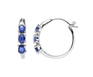 Paar Creolen VIRA JEWELS "Silber 925 rhodiniert mit 6 blauen Saphir-Steinen", weiß (weiß, blau), Ohrringe, Damen, one-size, 1,2, Silber 925 (Sterlingsilber) (29873962-0) weiß, blau