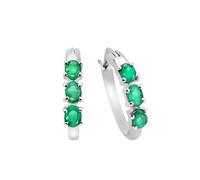 Paar Creolen VIRA JEWELS "Silber 925 rhodiniert mit 6 echten Smaragden", weiß (weiß, grün), Ohrringe, Damen, one-size, 0,85, Silber 925 (Sterlingsilber), Paar Creolen (31501905-0)