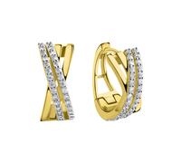 Paar Creolen VIVANCE "375/- Gelbgold bicolor glanz Zirkonia", bunt (mehrfarbig, weiß), Ohrringe, Damen, one-size, Gold (31963268-0) mehrfarbig, weiß