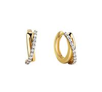 Paar Creolen VIVANCE "375/- Gelbgold bicolor Zirkonia", bunt (mehrfarbig, weiß), Ohrringe, Damen, one-size, Gold (82912921-0) mehrfarbig, weiß