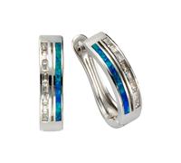 Paar Creolen VIVANCE "925/- Sterling Silber Opal & Zirkonia", weiß (weiß, blau), Ohrringe, Damen, one-size, Silber 925 (Sterlingsilber) (77026110-0) weiß, blau