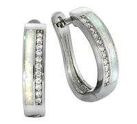 Paar Creolen VIVANCE "925/- Sterling Silber rhodiniert synth. Opal", weiß (weiß, weiß), Ohrringe, Damen, one-size, Silber 925 (Sterlingsilber) (48860519-0) weiß, weiß