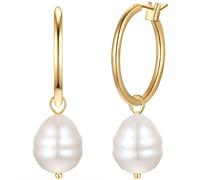 Paar Creolen YOKOAMII "Set: Y511", gelb (gelbgold), Ohrringe, Damen, 42,6mm, mit Muschelkernperle (33888116-0) gelbgold