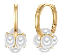 Paar Creolen YOKOAMII "Set: Y516", gelb (gelbgold, weiß), Ohrringe, Damen, 19,4mm,mit Zirkonia, Messing, mit Perle (synth.) (43967506-0) gelbgold, weiß