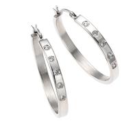 Paar Creolen ZEEME "Edelstahl mit weißen Zirkonia-Steinen 35mm Durchmesser", Damen, Gr. one-size, Edelstahl, grau (grau, weiß), Ohrringe (91978739-0) grau, weiß