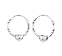 Paar Creolen ZEEME "Silber 925 rhodiniert mit Herz-Motiv und blauen Zirkonia-Steinen", weiß (weiß, blau), Ohrringe, Jungen, one-size, Silber 925 (Sterlingsilber) (69797550-0) weiß, blau