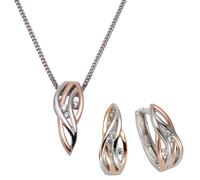 Paar Creolen ZEEME "Silber 925 zweifarbig mit Zirkonia weiß", weiß, Ohrringe, Damen, one-size, Silber 925 (Sterlingsilber) (45037710-0) weiß