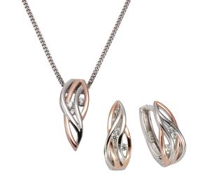Paar Creolen ZEEME "Silber 925 zweifarbig mit Zirkonia weiß", weiß, Ohrringe, Damen, one-size, Silber 925 (Sterlingsilber) (45037710-0) weiß