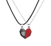 Paar gepaarte gebrochenes Herz-Anhänger-Halskette für Paare, Liebhaber, beste Freundin, Geschenk, Hochzeit, Valentinstag, Magnet-Halsketten, ein Paar Liebes-Halskette, Herren Halskette Silber 925