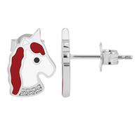 Paar Ohrhänger ADELIA´S "Ohrringe - Ohrstecker Einhorn aus 925 Silber mit Emaille", Mädchen, Gr. Kinder, Silber 925 (Sterlingsilber), rot (silber), Ohrringe, Ideal zum Verschenken - schlicht und stilv