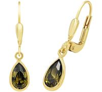 Paar Ohrhänger AMOR "2034742", gold (gelbgoldfarben, grün, grün), Ohrringe, Damen, Gelbgold 375, mit Zirkonia (synth.) (79067868-0) gelbgoldfarben, grün, grün