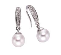 Paar Ohrhänger DIAMONDS BY ELLEN K. "Gold 333 mit weißen Perlen und Diamanten 0,01ct.", weiß (weiß, weiß), Ohrringe, Damen, one-size, 0,01 P2 = erkennbare Einschlüsse, Gold (594212-0) weiß, weiß