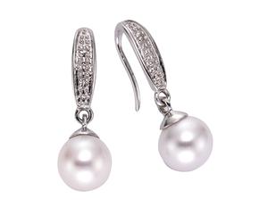 Paar Ohrhänger DIAMONDS BY ELLEN K. "Gold 333 mit weißen Perlen und Diamanten 0,01ct.", weiß (weiß, weiß), Ohrringe, Damen, one-size, 0,01 P2 = erkennbare Einschlüsse, Gold (594212-0) weiß, weiß
