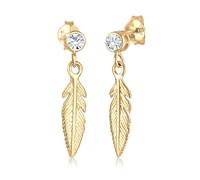 Paar Ohrhänger ELLI "Ohrhänger Feder 925 Silber, mit Kristallen von Swarovski", gold, Ohrringe, Damen, onesize,mit Steinen, Silber 925 (Sterlingsilber) (49237438-0) gold