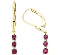 Paar Ohrhänger FIRETTI "Schmuck Geschenk Gold 333 Ohrschmuck Patentbrisur Farbstein Edelstein", gold (gelbgoldfarben, rot, rot), Ohrringe, Damen, 0,02 P2 = erkennbare Einschlüsse, Diamanten Gelbgold 3