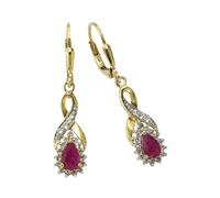 Paar Ohrhänger FIRETTI "Schmuck Geschenk Gold 333 Ohrschmuck Patentbrisur Farbstein Edelstein", rot (gelbgoldfarben, weißgoldfarben, rot, rot, weiß), Ohrringe, Damen, Gelbgold 333, mit Rubin, Weißtopa