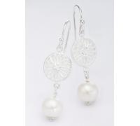 Paar Ohrhänger FIRETTI "Schmuck Geschenk Ohrschmuck Ohrhaken Sonne Blume Perle", bunt (silberfarben, weiß), Ohrringe, Damen, 8mm, Perlen Silber 925 (Sterlingsilber), Perlen, Silber 925 (Sterlingsilber